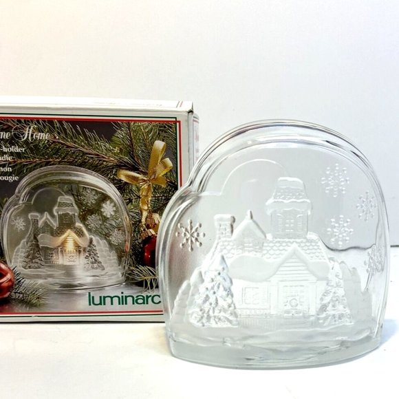 Luminarc Glass Candle Holder Welcome Home House Christmas Winter Snow Scene - Picture 6 of 7